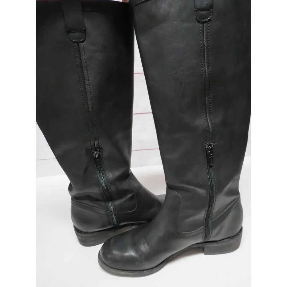 Lands' End Boots Womens 7.5 B Black Tall Leather Pull On
